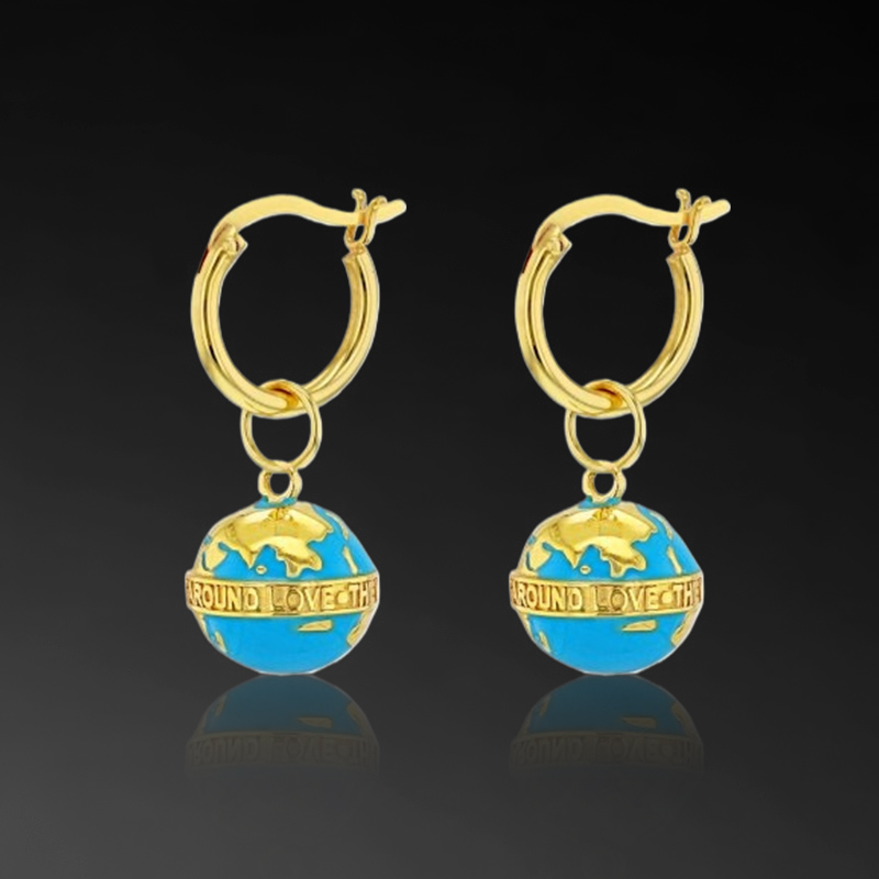 Multi-color Enamel Earth Dangle Earrings In Gold With Street Luxury Shine - Image 4