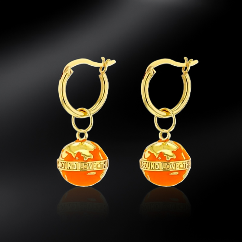 Multi-color Enamel Earth Dangle Earrings In Gold With Street Luxury Shine - Image 5