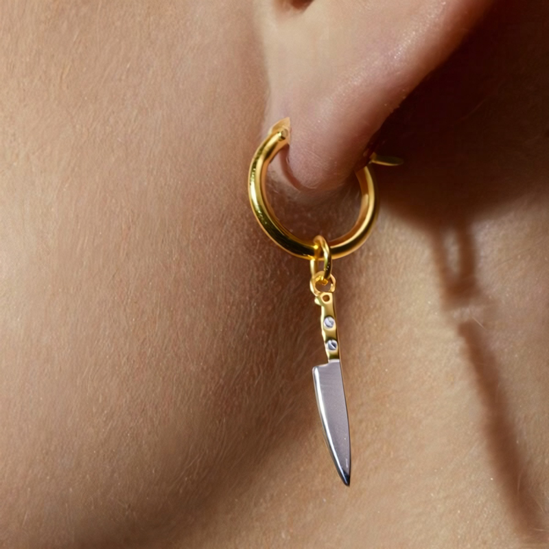 Two-tone Knife Dangle Earrings Bold Statement Style With Street Luxury