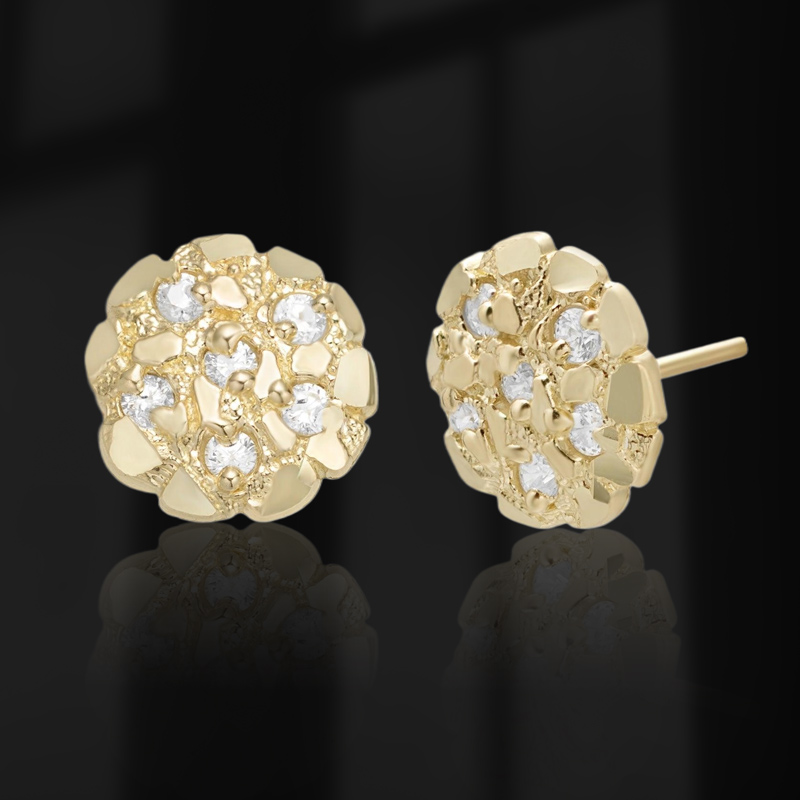 Iced Out Round Nugget Stud Earrings Silver With Street Luxury Shine - Image 3
