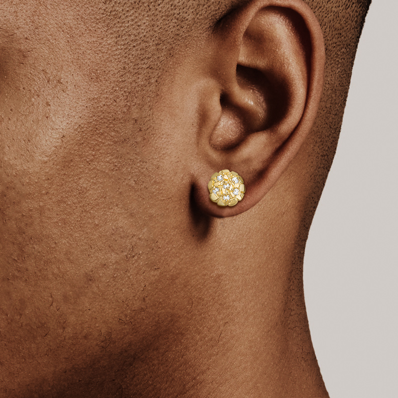 Iced Out Round Nugget Stud Earrings Silver With Street Luxury Shine