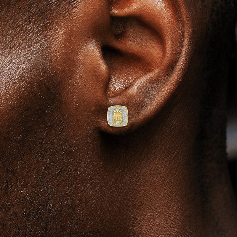 Iced Out Jesus Wearing The Crown Of Thorns Stud Earrings Gold - Image 4