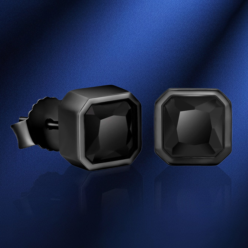 Black Stones Octagonal Stud Earrings Gold With Street Luxury Shine - Image 3
