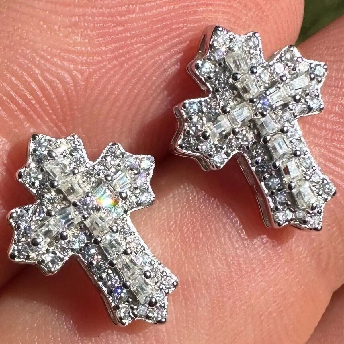 Iced Out Baguette Cut Cross Stud Earrings Gold With Street Luxury Shine