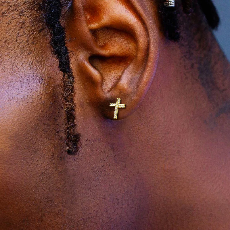 Irregular Iced Out Cross Stud Earrings Gold With Street Luxury Shine - Image 3