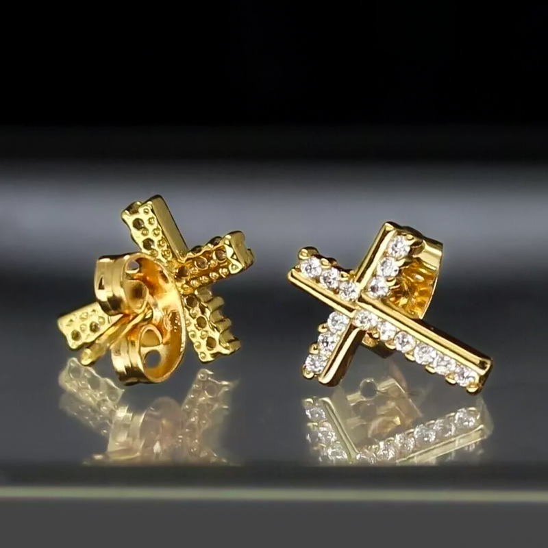 Irregular Iced Out Cross Stud Earrings Gold With Street Luxury Shine - Image 5