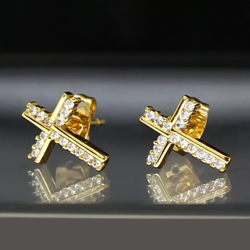 Irregular Iced Out Cross Stud Earrings Gold With Street Luxury Shine