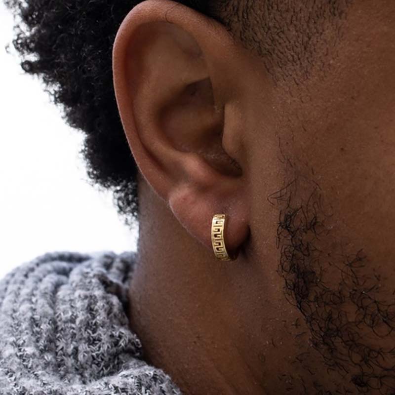 Skeleton Greek Key Hoop Earrings Bold Statement Style With Street Luxury - Image 4