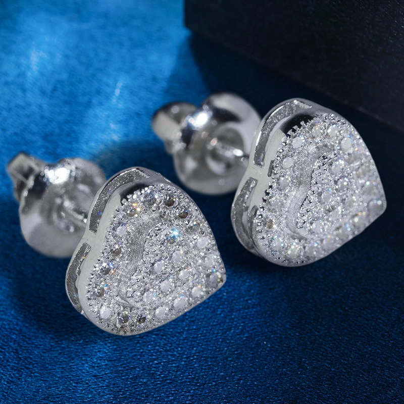 Moissanite Stud Heart Earrings In S925 Silver With Iced Out Shine - Image 3