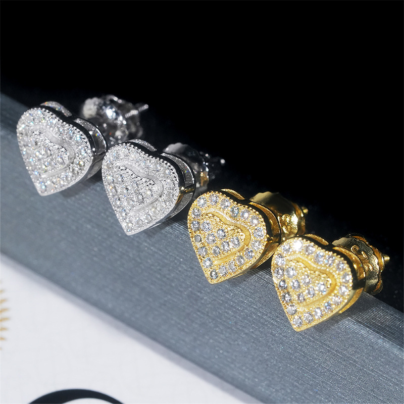 Moissanite Stud Heart Earrings In S925 Silver With Iced Out Shine - Image 4