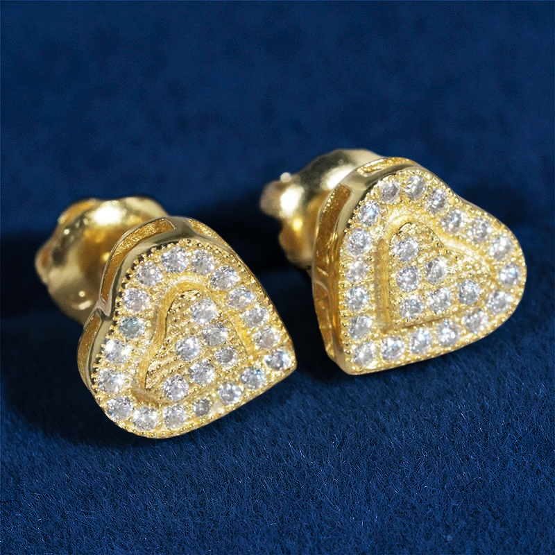Moissanite Stud Heart Earrings In S925 Silver With Iced Out Shine - Image 5