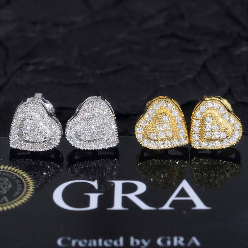 Moissanite Stud Heart Earrings In S925 Silver With Iced Out Shine
