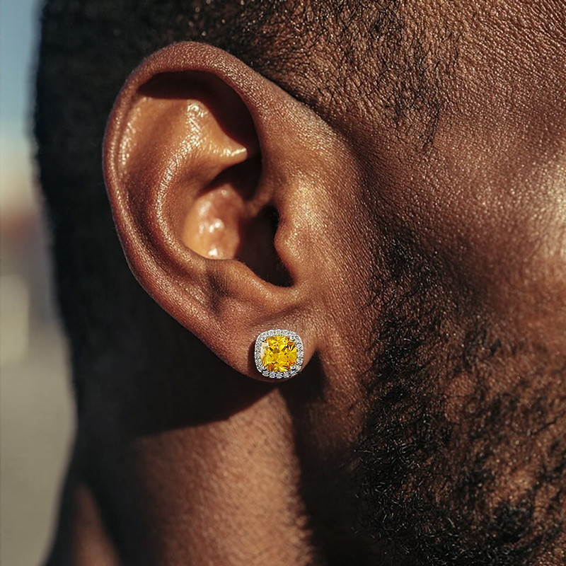 Iced Out Out Fancy Yellow Cushion Cut Earrings With Street Luxury Shine - Image 3