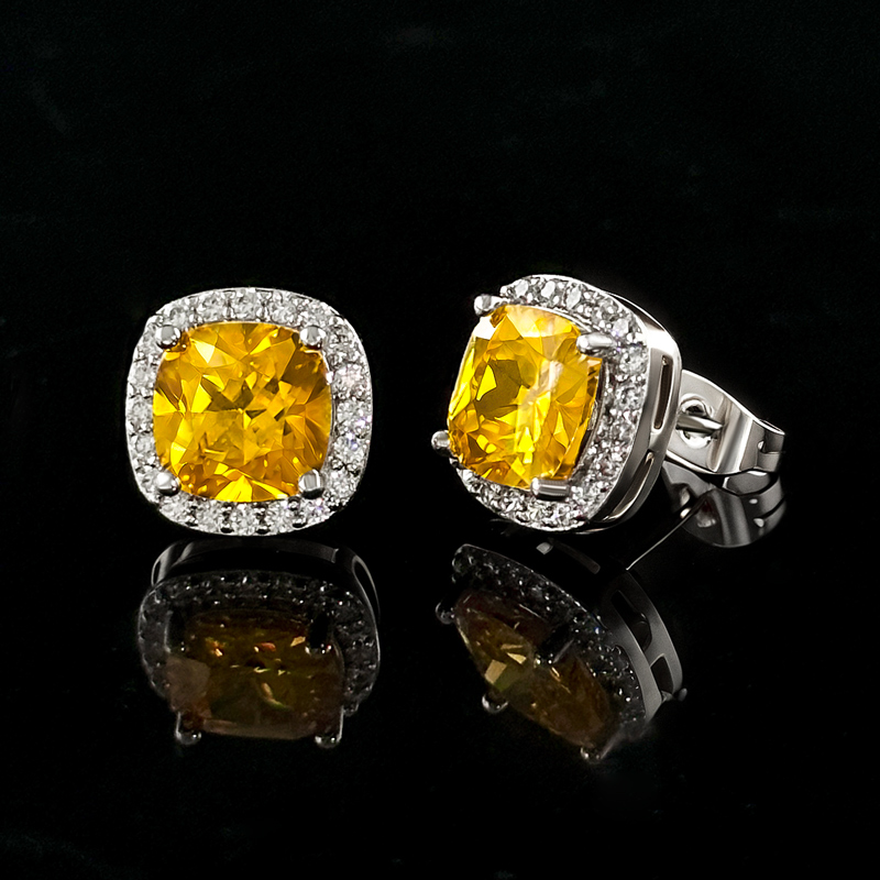 Iced Out Out Fancy Yellow Cushion Cut Earrings With Street Luxury Shine - Image 4