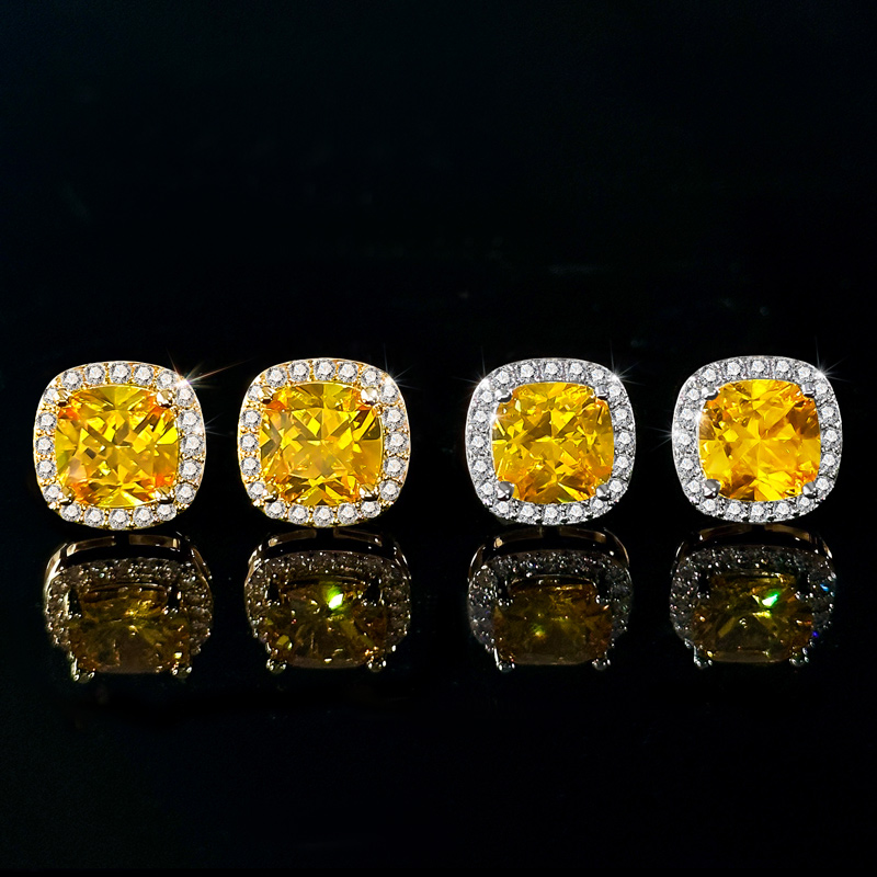 Iced Out Out Fancy Yellow Cushion Cut Earrings With Street Luxury Shine - Image 5