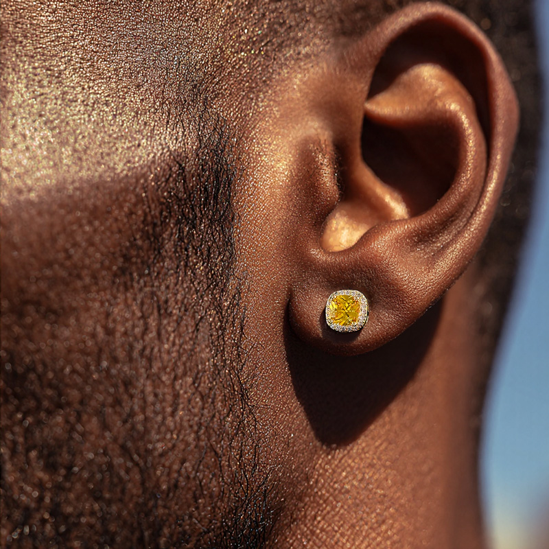 Iced Out Out Fancy Yellow Cushion Cut Earrings With Street Luxury Shine - Image 6