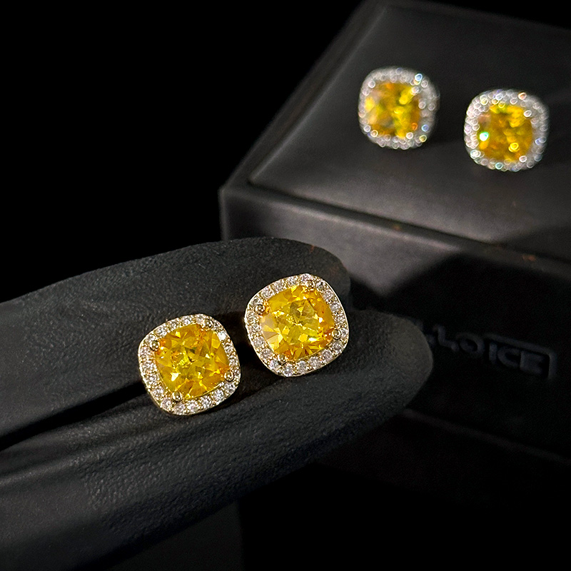 Iced Out Out Fancy Yellow Cushion Cut Earrings With Street Luxury Shine - Image 8
