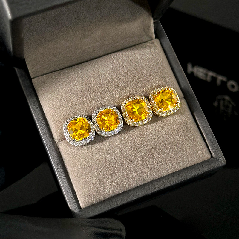 Iced Out Out Fancy Yellow Cushion Cut Earrings With Street Luxury Shine - Image 9