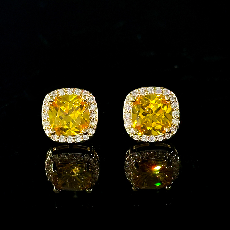 Iced Out Out Fancy Yellow Cushion Cut Earrings With Street Luxury Shine