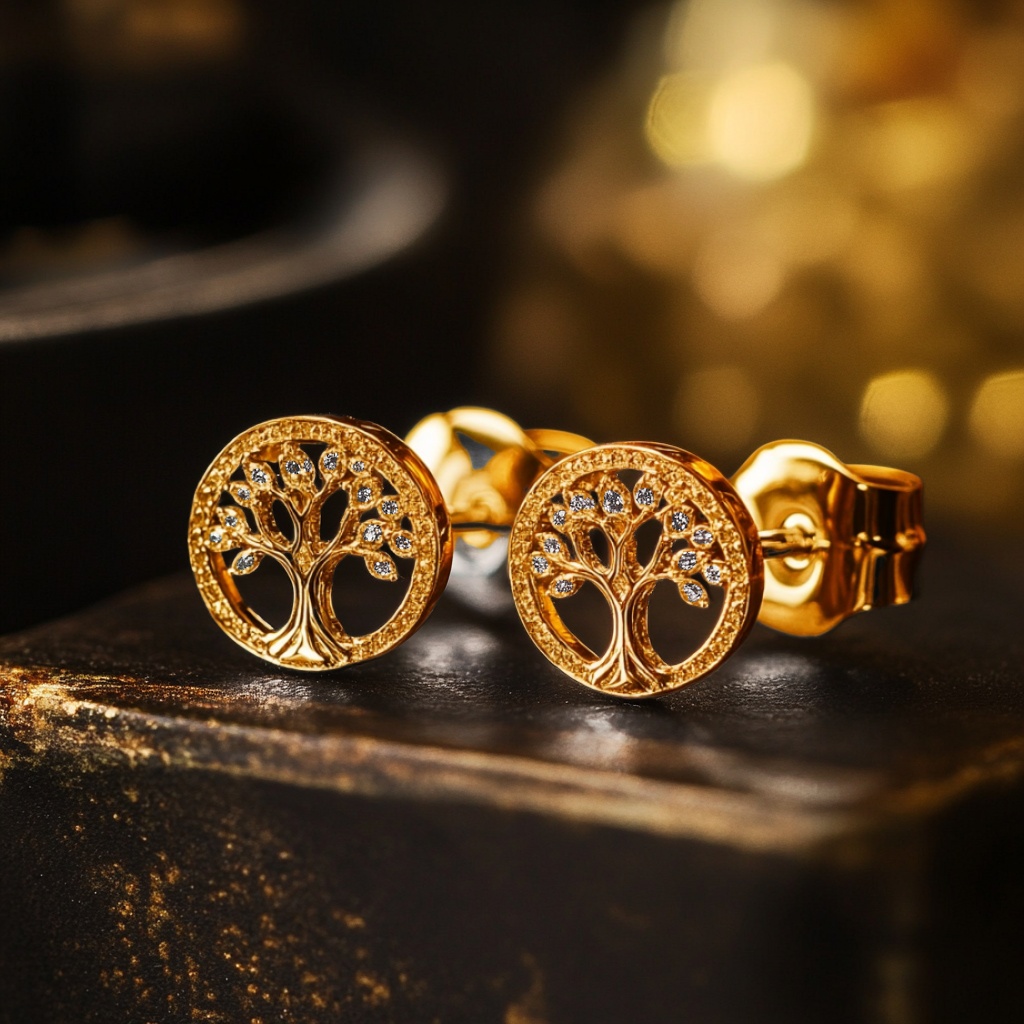 Iced Out Lucky Tree Of Life Stud Earrings Silver With Street Luxury Shine - Image 3