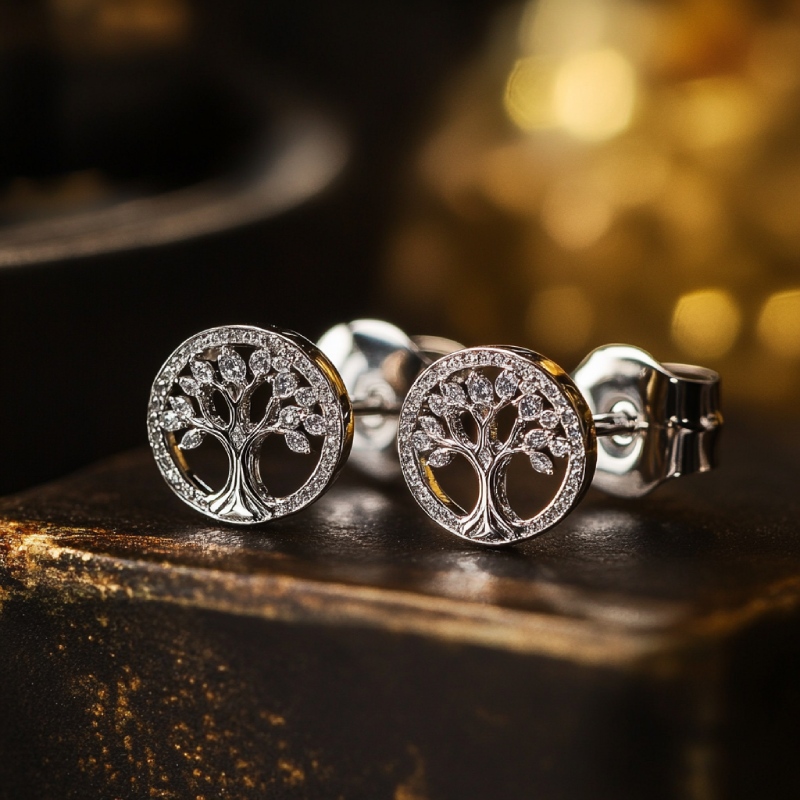 Iced Out Lucky Tree Of Life Stud Earrings Silver With Street Luxury Shine