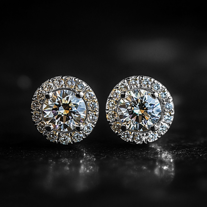 Brilliant Round Cut Halo Stud Earrings Moissanite With Street Luxury Shine