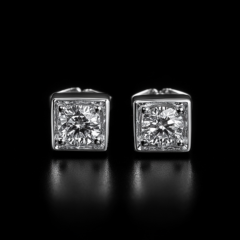 Square Round Diamond Stud Earrings Moissanite With Street Luxury Shine - Image 3