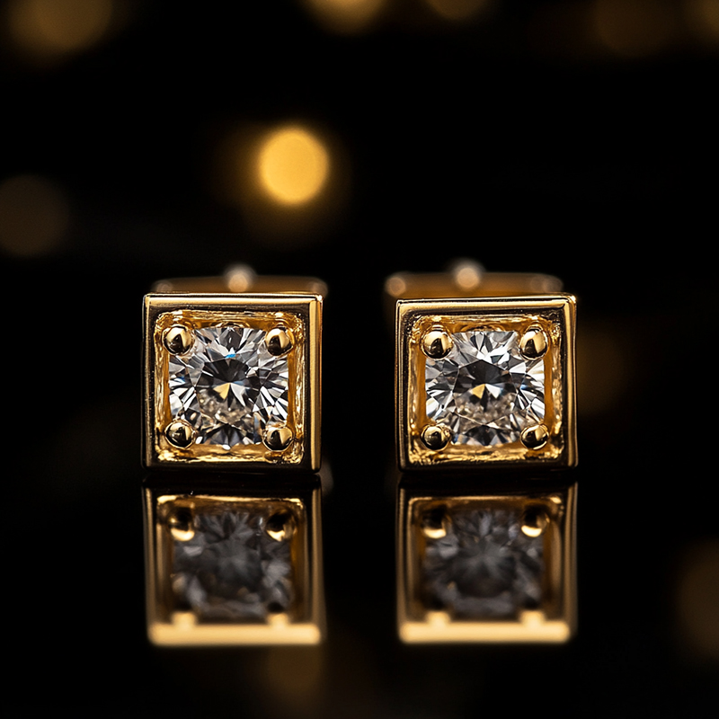 Square Round Diamond Stud Earrings Moissanite With Street Luxury Shine