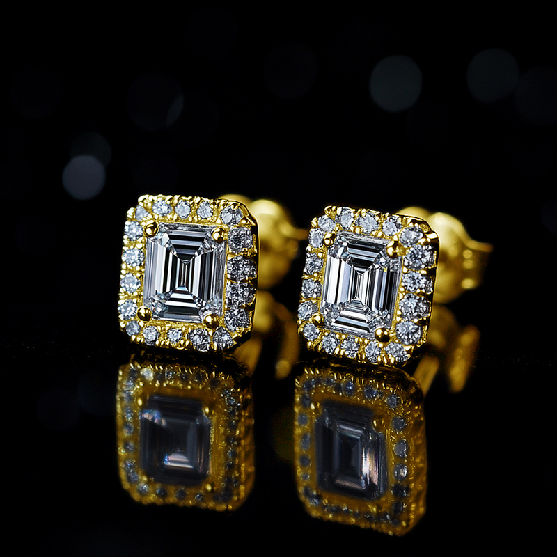 Baguette Cut Halo Stud Earrings Moissanite With Street Luxury Shine - Image 3