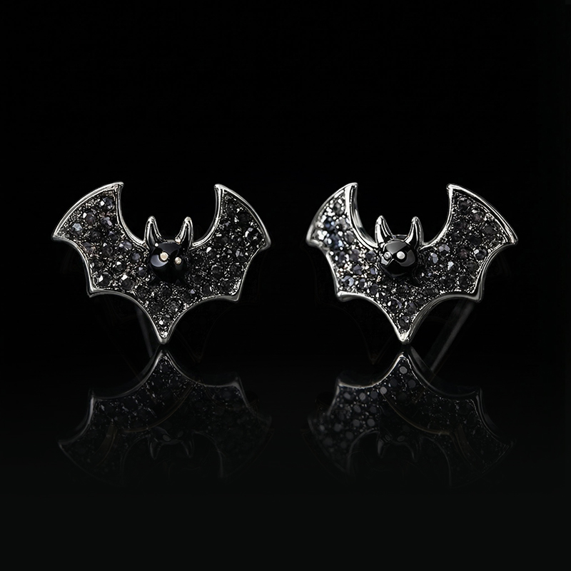 Micro Paved Black Diamonds Bats Stud Earrings Gold With Street Luxury Shine - Image 3