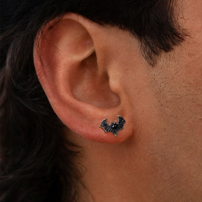 Micro Paved Black Diamonds Bats Stud Earrings Gold With Street Luxury Shine - Image 4