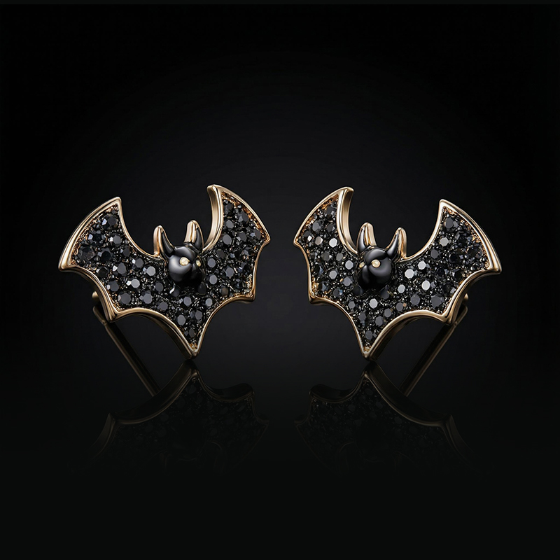 Micro Paved Black Diamonds Bats Stud Earrings Gold With Street Luxury Shine