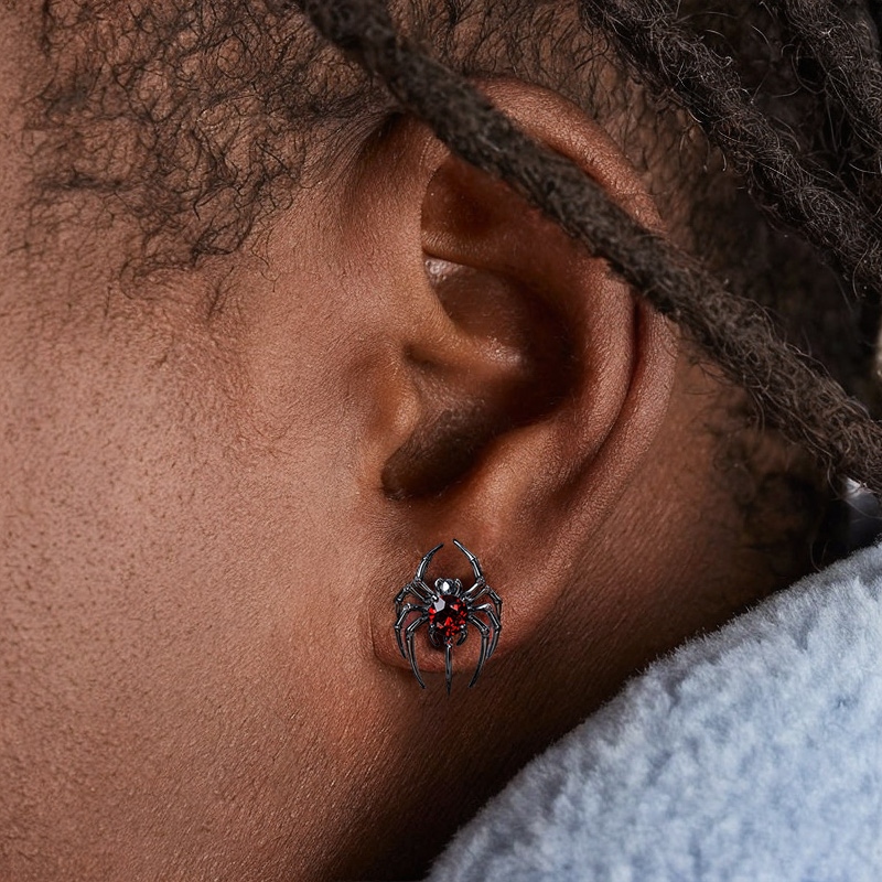 Red Ruby Spider Stud Earrings Moissanite With Street Luxury Shine - Image 3