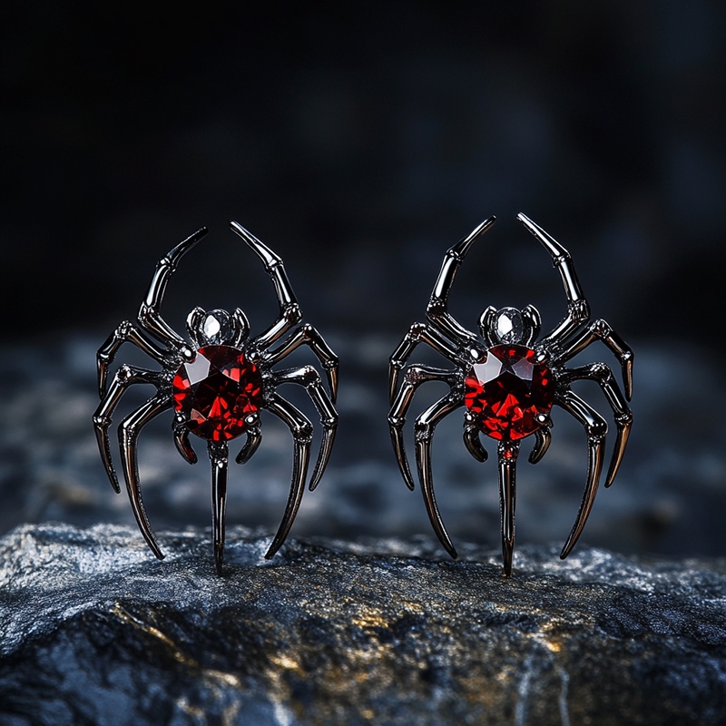 Red Ruby Spider Stud Earrings Moissanite With Street Luxury Shine