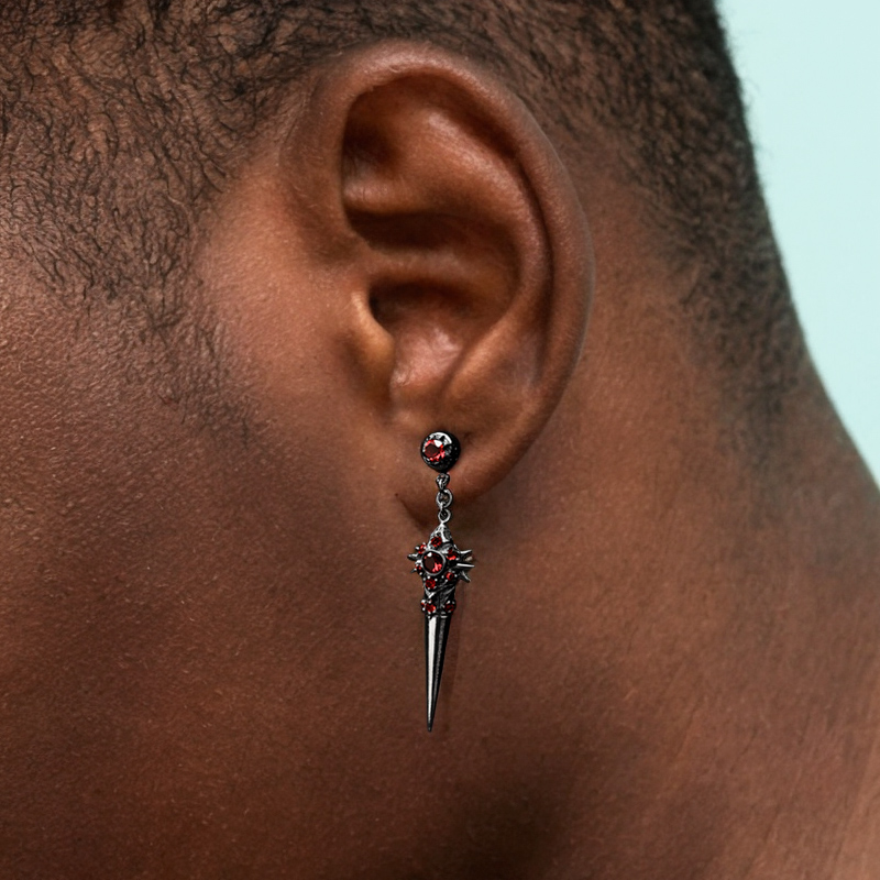 Gothic Thorn With Ruby Stud Drop Earrings Silver With Street Luxury Shine - Image 3