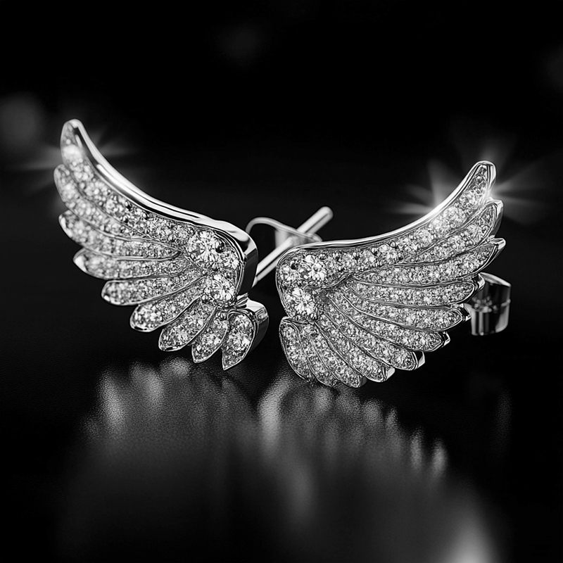 Iced Out Angle Wings Stud Earrings Moissanite With Street Luxury Shine - Image 3