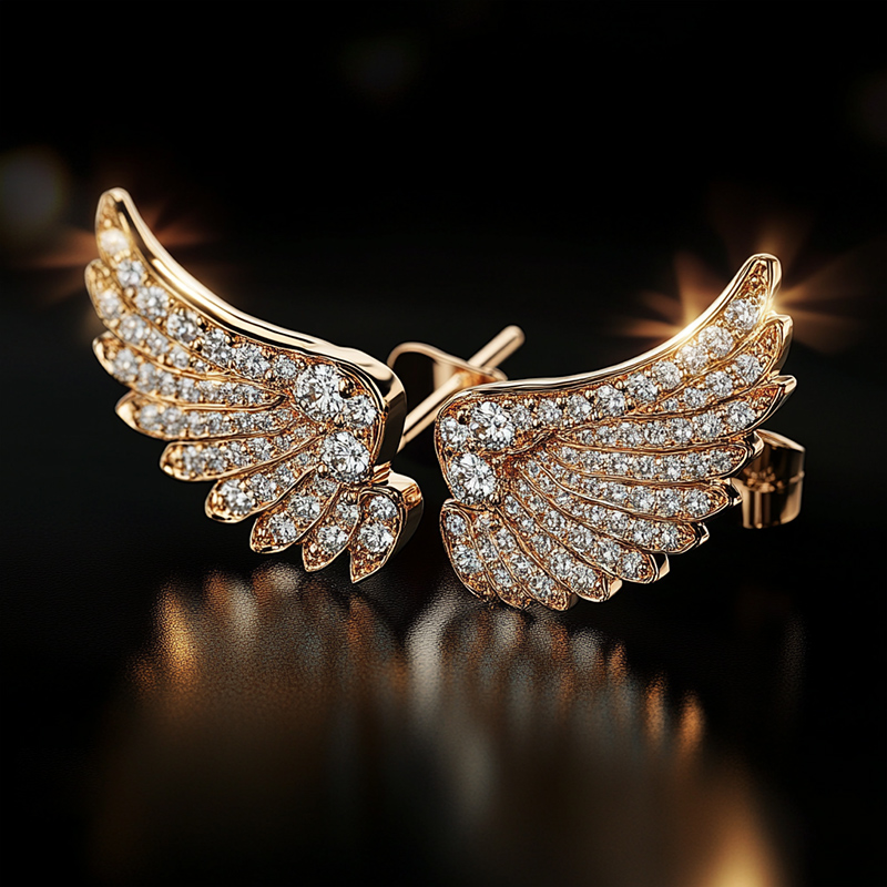 Iced Out Angle Wings Stud Earrings Moissanite With Street Luxury Shine