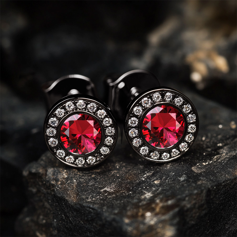 Brilliant Round Cut Halo Stud Earrings In Black Gold Moissanite - Image 3