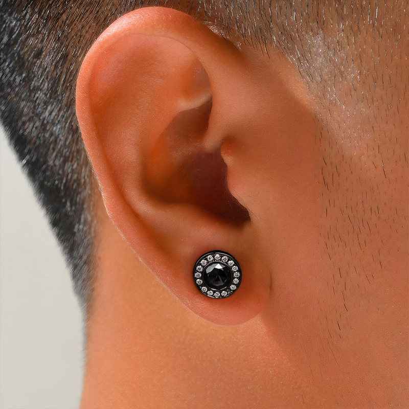 Brilliant Round Cut Halo Stud Earrings In Black Gold Moissanite - Image 6