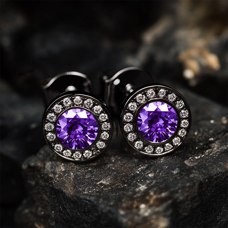 Brilliant Round Cut Halo Stud Earrings In Black Gold Moissanite