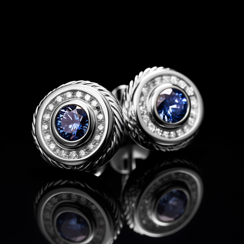 Halo Round Rope Stud Earrings Moissanite With Street Luxury Shine - Image 3