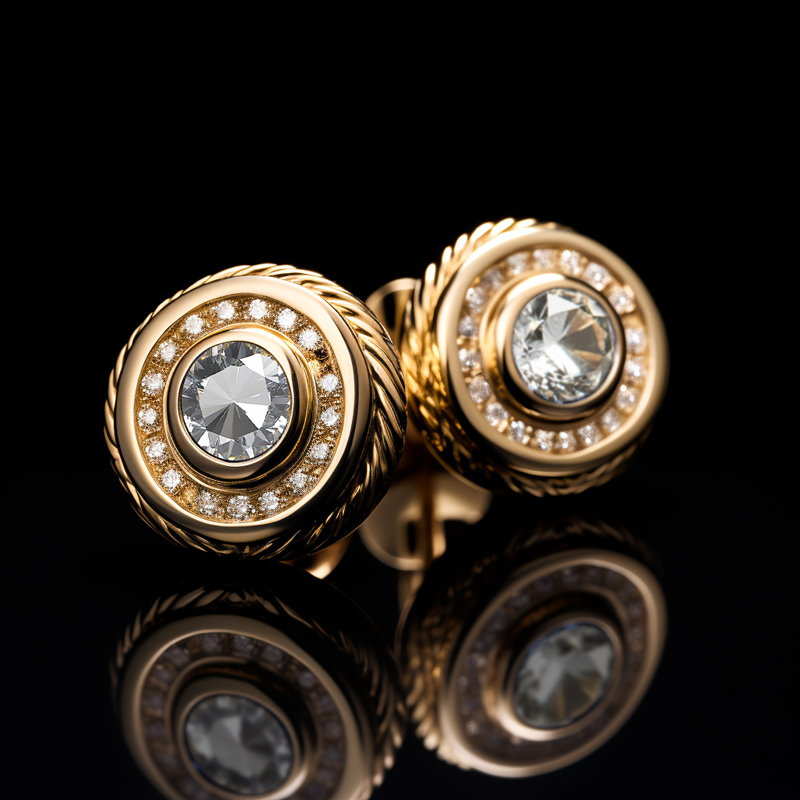 Halo Round Rope Stud Earrings Moissanite With Street Luxury Shine - Image 4