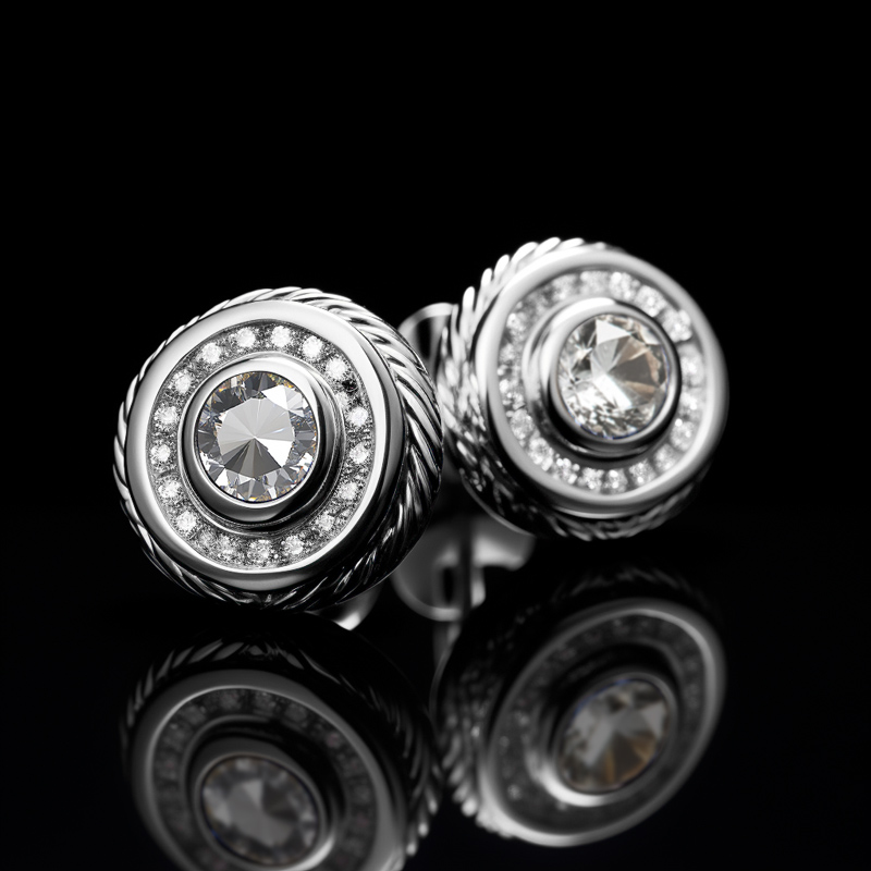 Halo Round Rope Stud Earrings Moissanite With Street Luxury Shine - Image 5