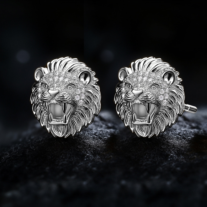 Lion Head Stud Earrings Moissanite With Street Luxury Shine - Image 3