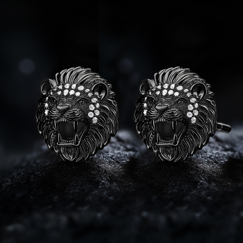 Lion Head Stud Earrings Moissanite With Street Luxury Shine - Image 4