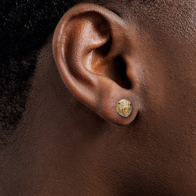 Lion Head Stud Earrings Moissanite With Street Luxury Shine - Image 5