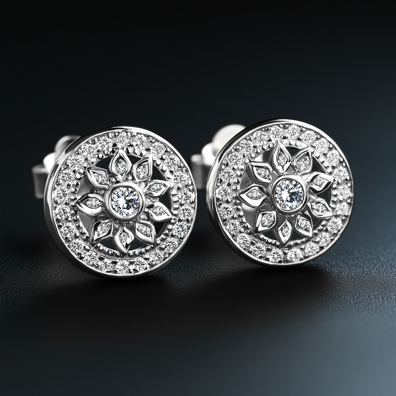 Iced Out Flower Round Stud Earrings Moissanite With Street Luxury Shine - Image 3