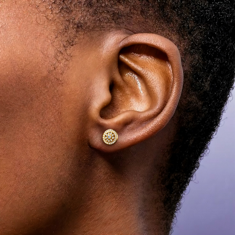 Iced Out Flower Round Stud Earrings Moissanite With Street Luxury Shine - Image 4