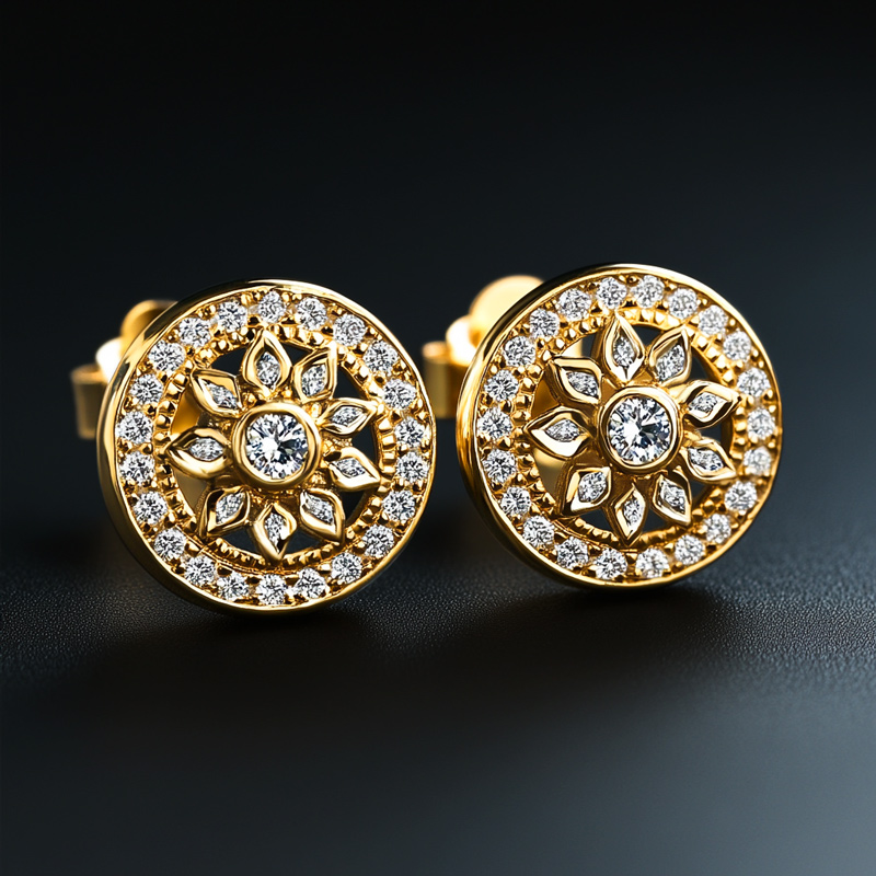 Iced Out Flower Round Stud Earrings Moissanite With Street Luxury Shine