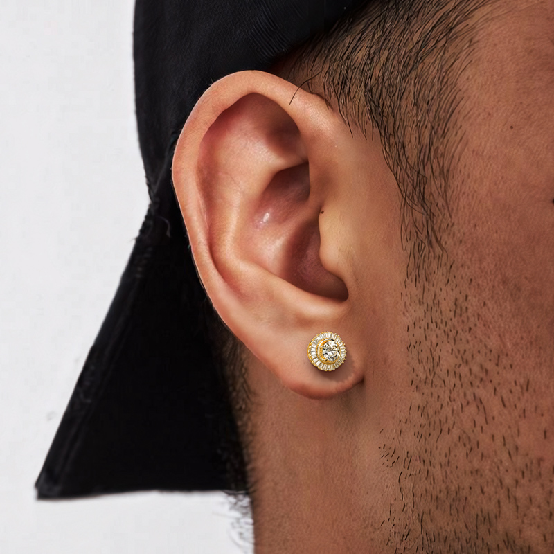 Round Cut With Baguette Cut Stud Earrings Pendant With Street Luxury Shine - Image 4